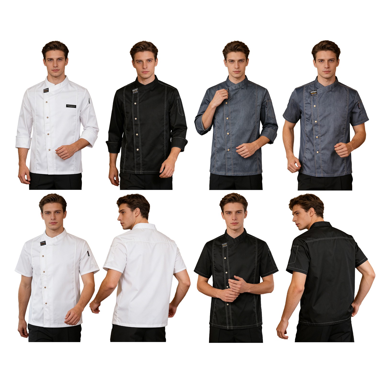 Men Women Uniform Solid Color Chef Coats Breathable Jacket Work Shirt Canteen