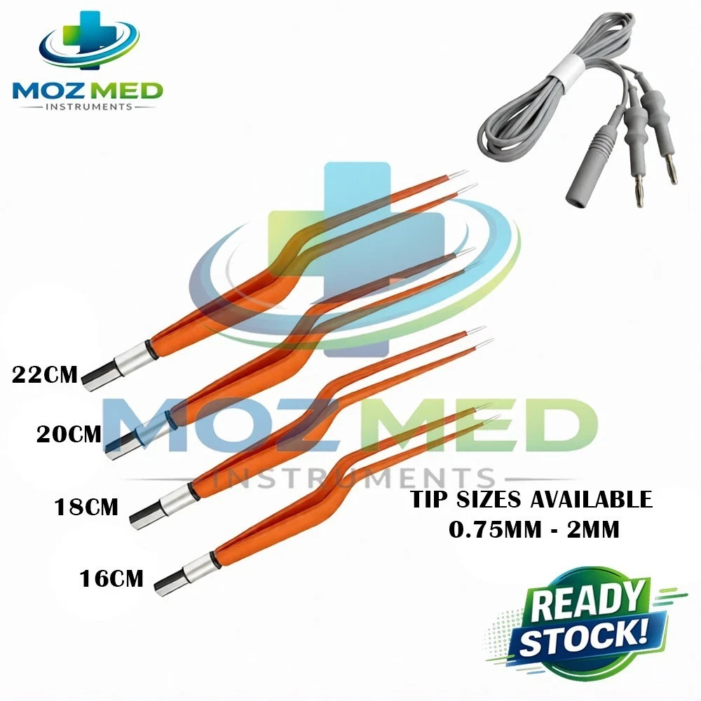 4pcs Set Non-Stick Bayonet Bipolar Forceps &3mtr Cord Electrosurgical instrument