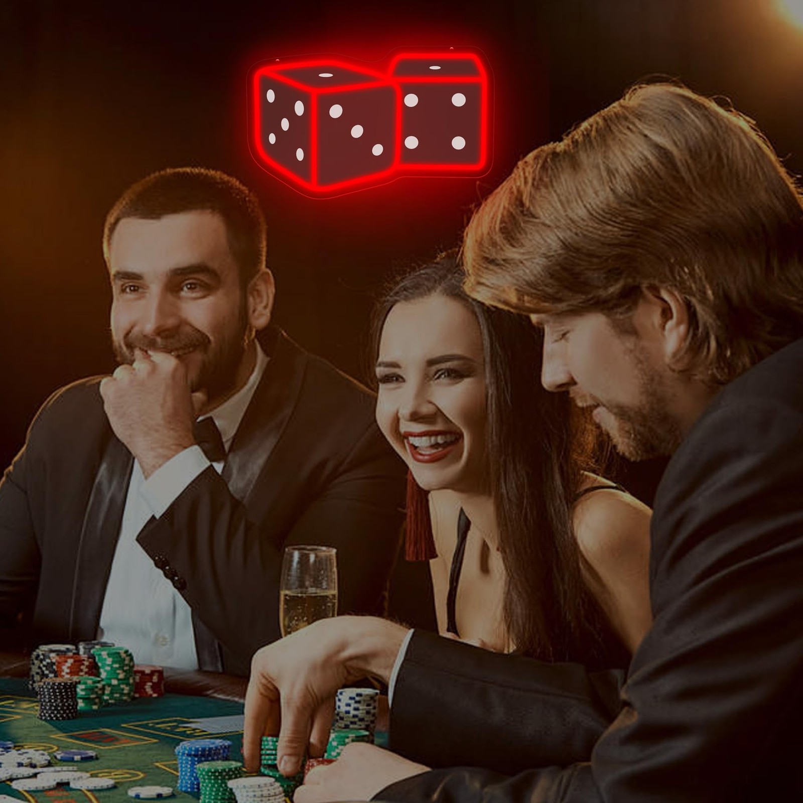 Dice Neon Sign – 14.57″ × 9.45″ Adjustable Brightness Neo