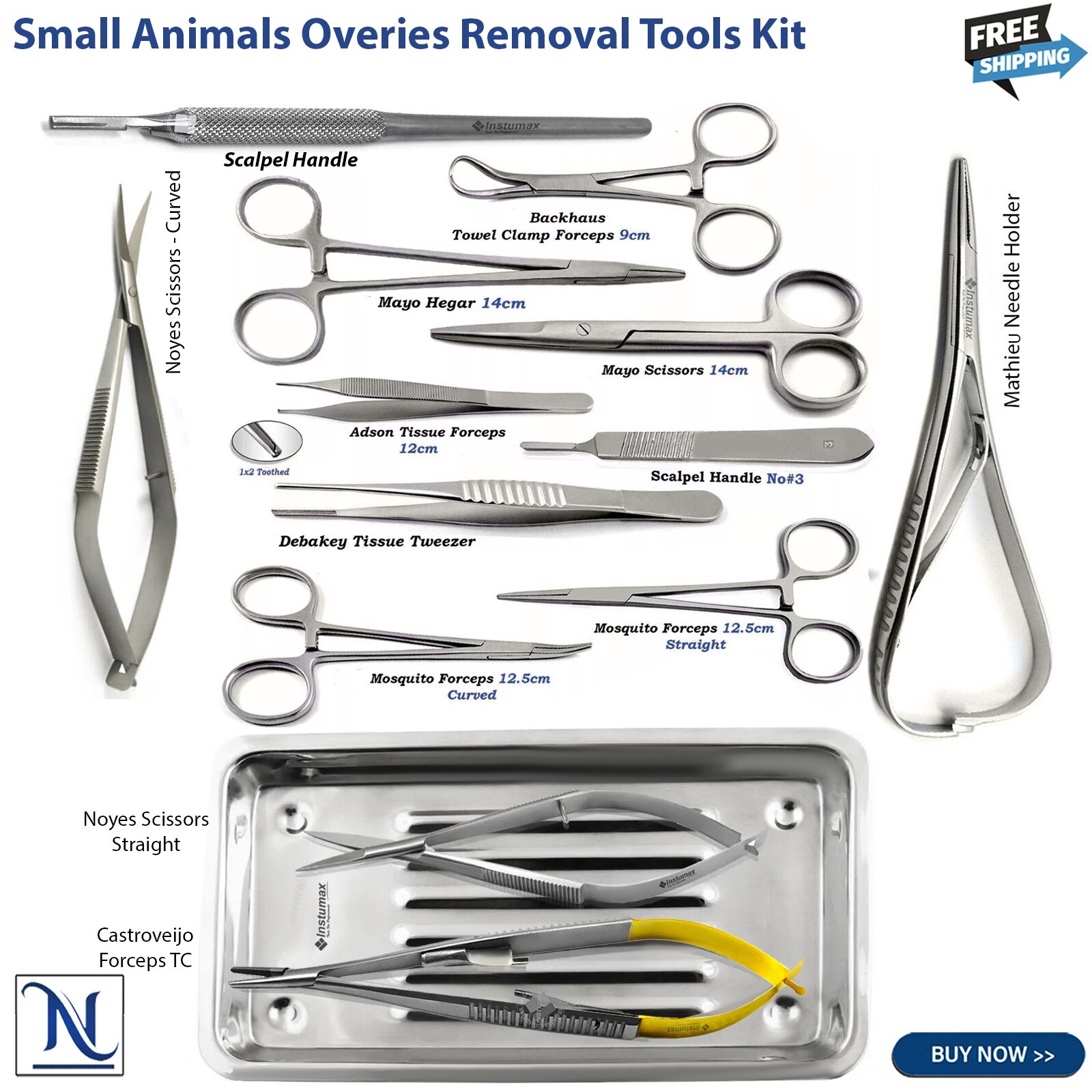 Feline Spay Pack 14 pcs Neuter Surgery Kit Small Animals Veterinary Instruments