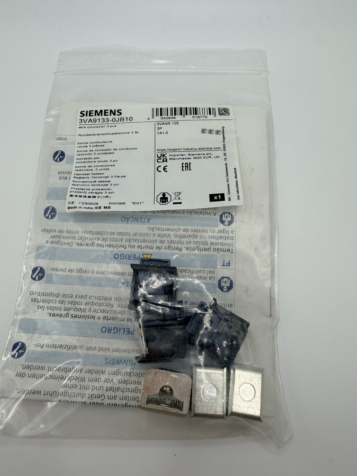 LOT OF 3 -Siemens 3VA9133-0JB10 Sentron Lug Terminal Kit 3-Piece 125A 14-8 AWG