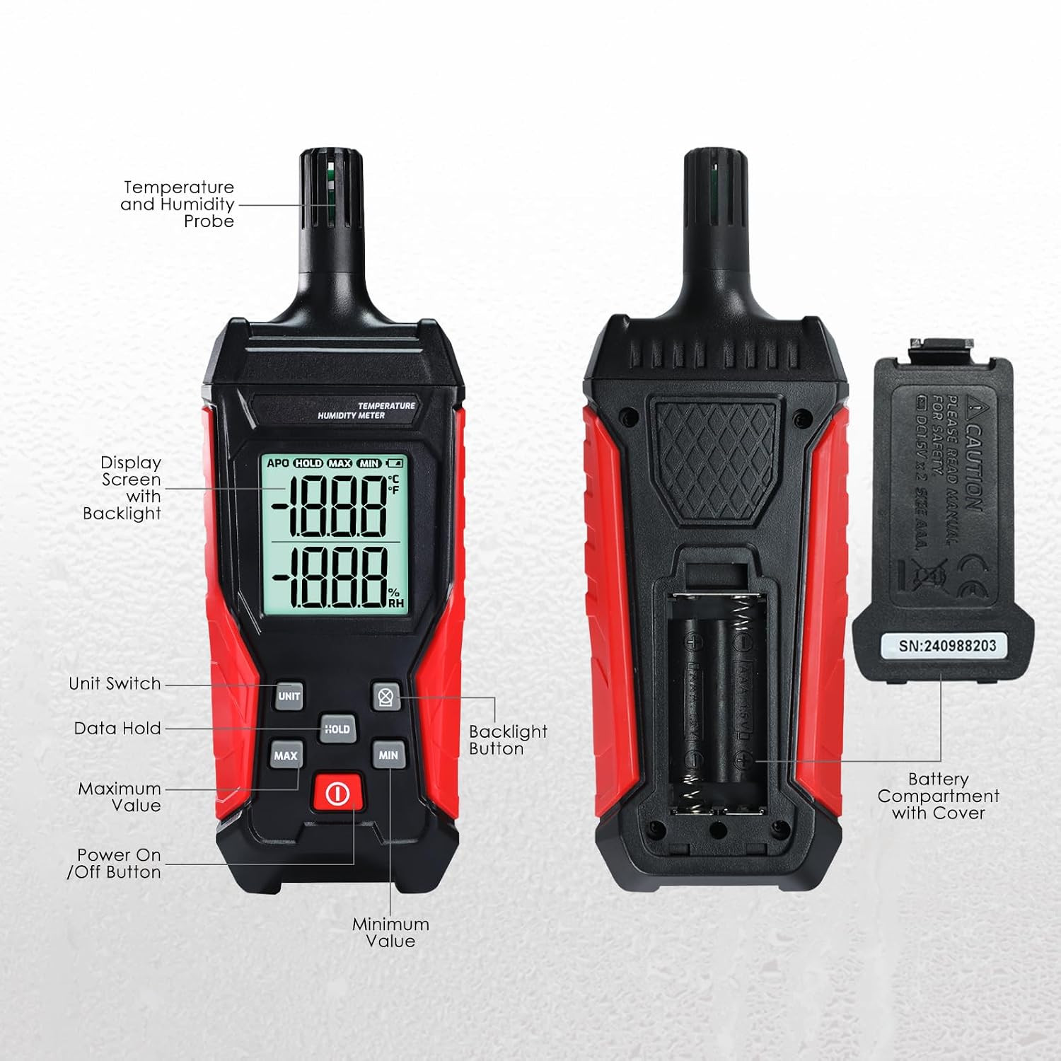 Humidity Temperature Meter, High Precision Digital Psychrometer HVAC