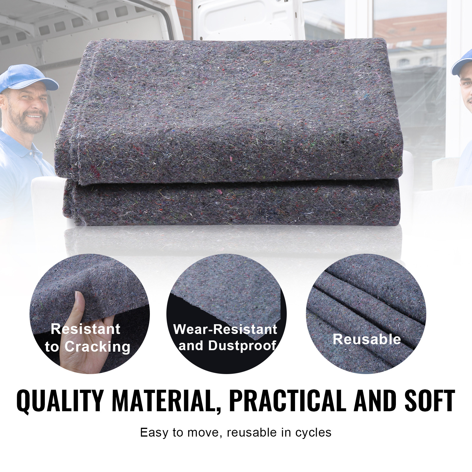 VEVOR Moving Blankets Packing Blankets 72″ x 54″ Furniture Pads 24-Pack 21 lb/dz