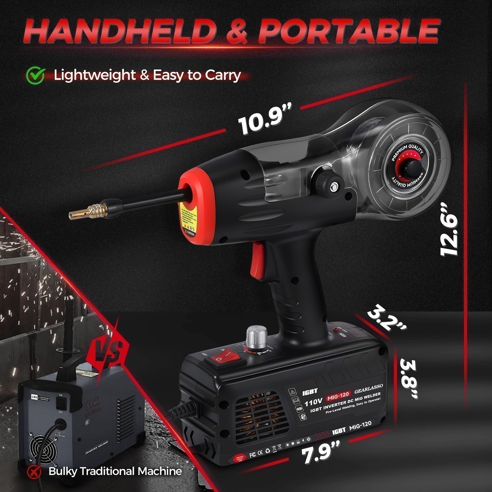 Handheld 110V/120A MIG Welding Machine Gasless Flux Core Welder Easy-to Operate