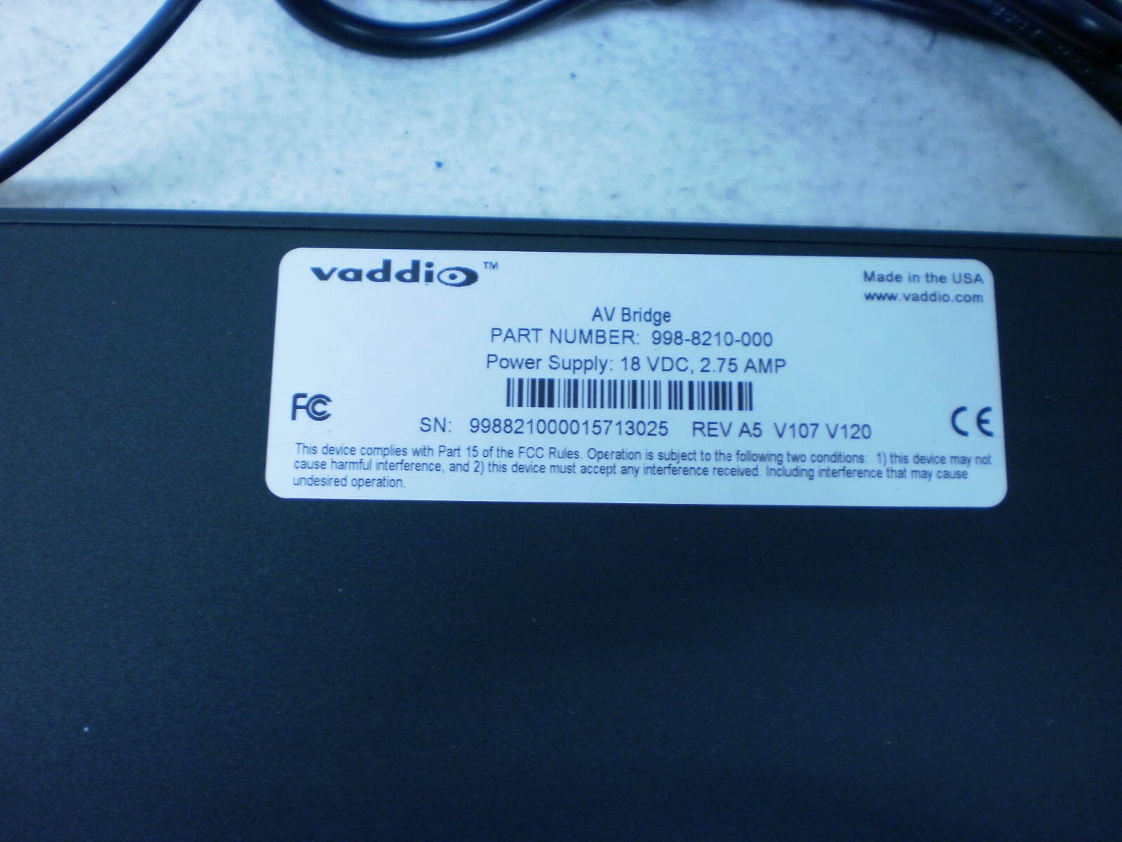 Vaddio AV Bridge HDMI 998-8210-000 W/ Replacement AC