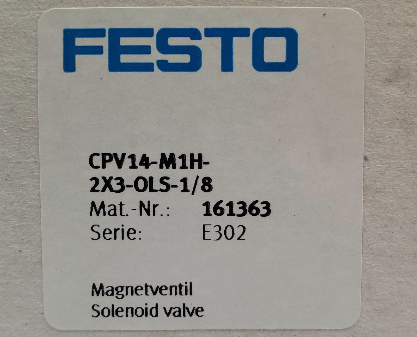 Festo CPV14-M1H-2X3-OLS-1/8 Solenoid Valve 21VDC 0.65W IP00/65