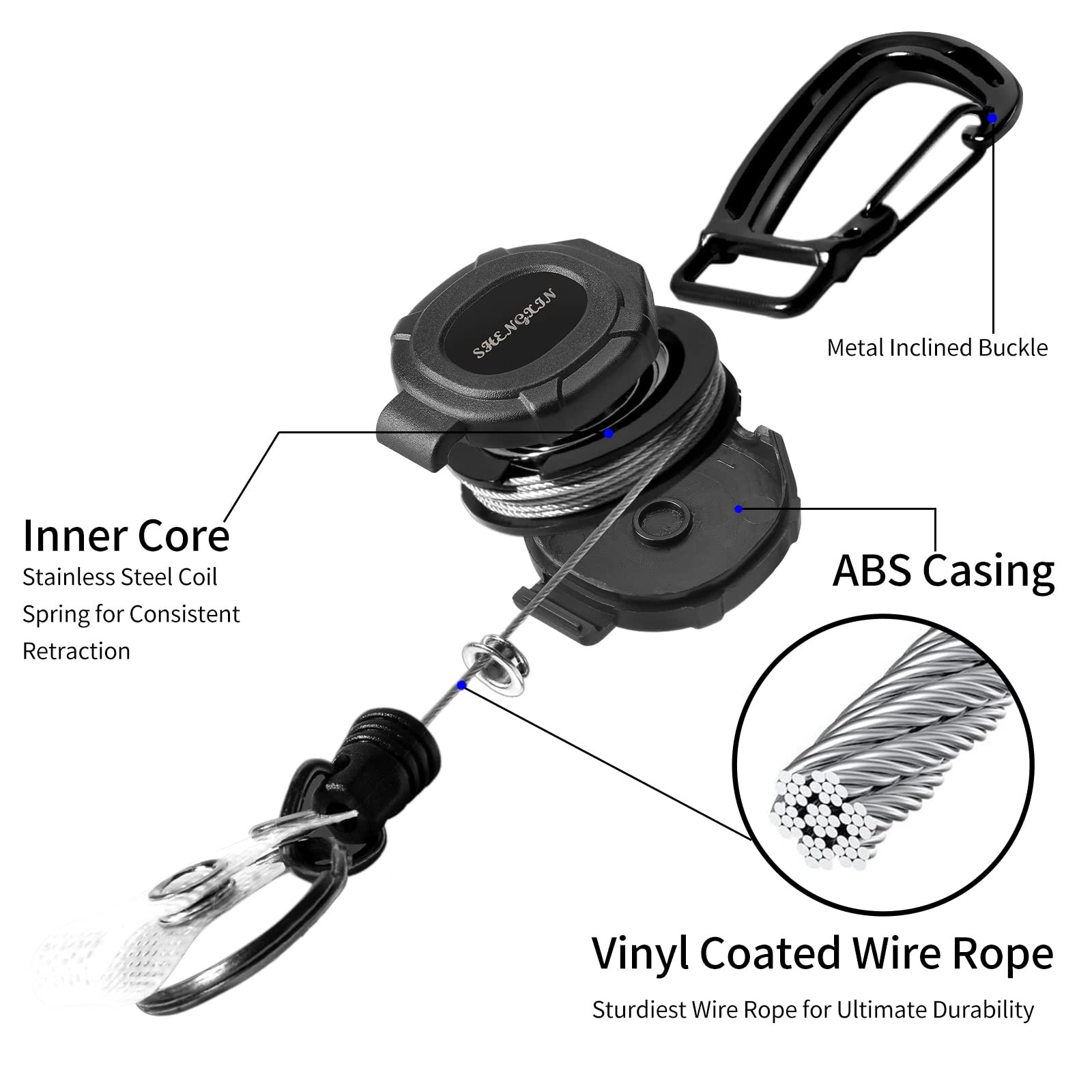 SHENGXIN 2 Pack Retractable Keychain Heavy 3.4 x 5.6 x 0.78 inches, Black