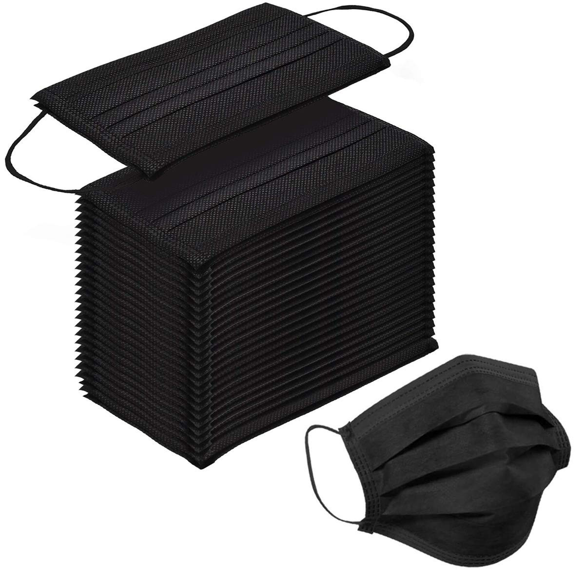 100Pcs 3 Ply Black Disposable Face Masks Filter Protection Face Masks