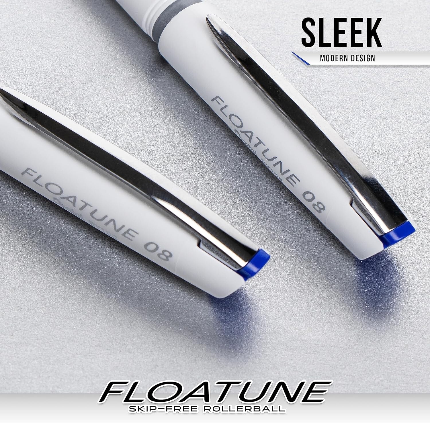 Pentel Floatune Skip Free Rollerball, 0.8mm Med point, Black Ink, Pack of 8 pens
