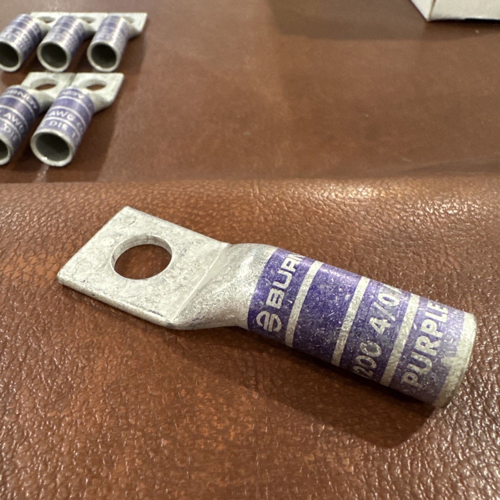 Lot of 6 Burndy YA28: One-Hole Compression Lug, N200 4/0 AWG CU, Purple Die 15