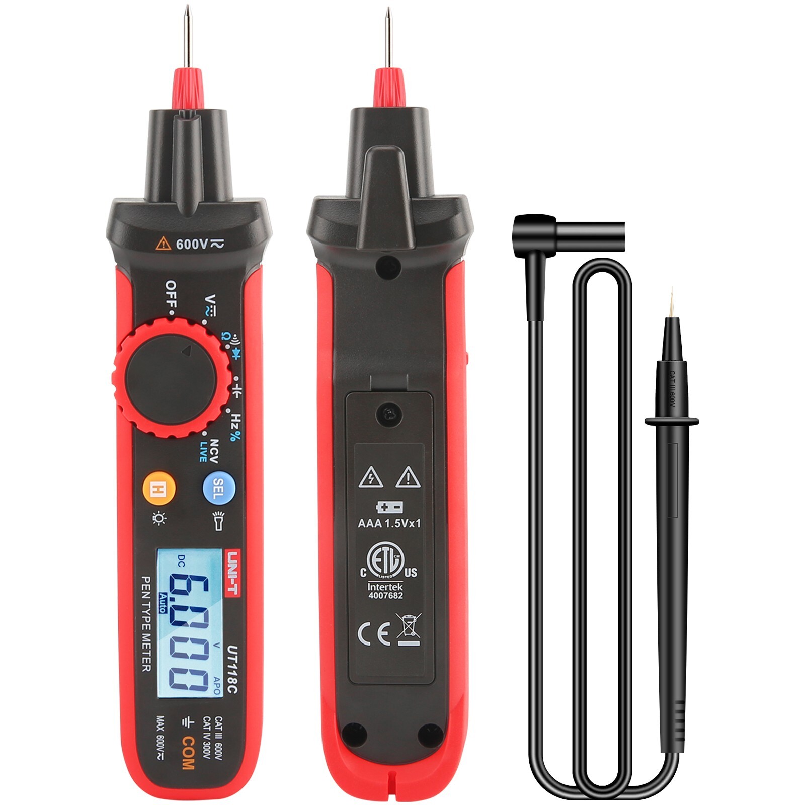 UNI-T Pen Type Digital Multimeter Volt Tester 6000Bits TRMS NCV/Live Test UT118C