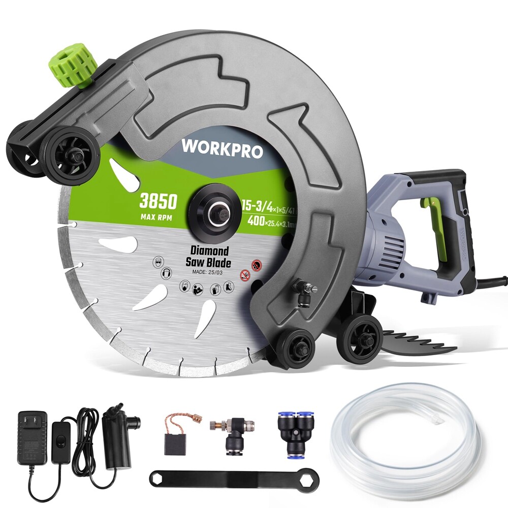 WORKPRO 16″ Wet Concrete Saw 1600W 3100RPM Electric Concrete Saw Max Depth 6.69″