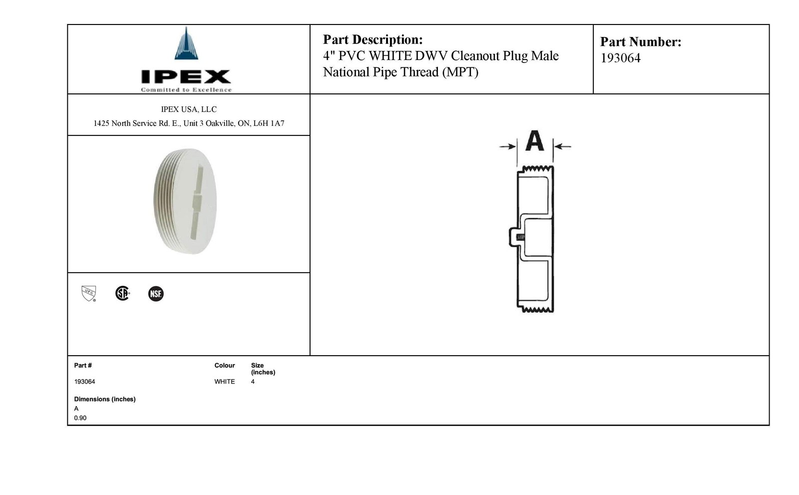 Canplas 193064 Flush Cleanout Plug, 4-Inch
