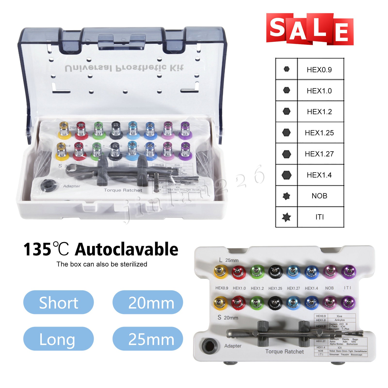 Dental Universal Implant Kit Driver Abutment Hand Hex Screw driver Long+Short