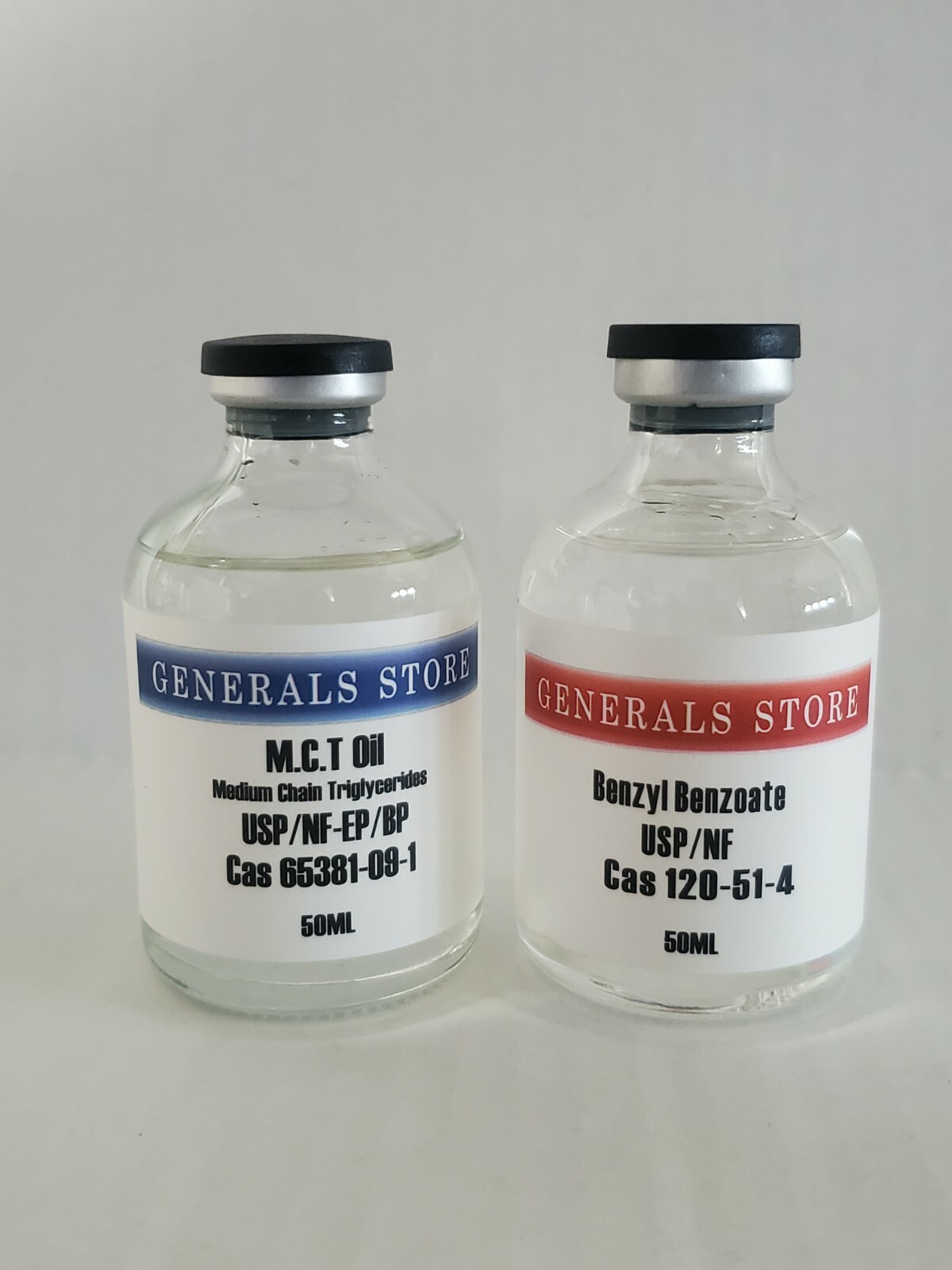 MCT Oil – C8/C10 USP/NF + Benzyl Benzoate USP/NF 50mL Glass Vial Set USA