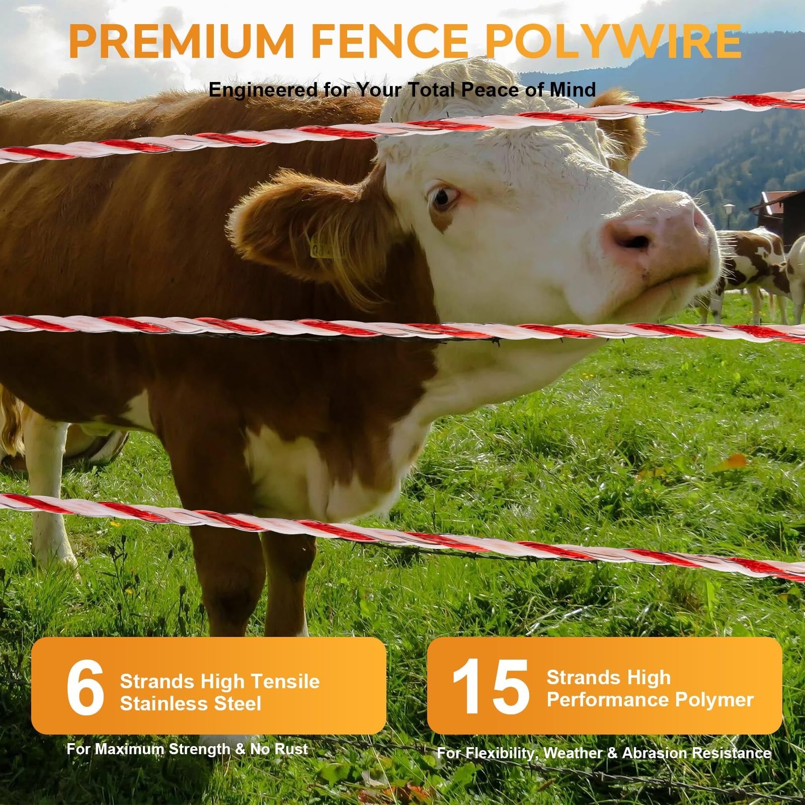 3280ft Electric Fence Wire Rope, 6 Strand Stainless Steel Polywire, Rust Resista