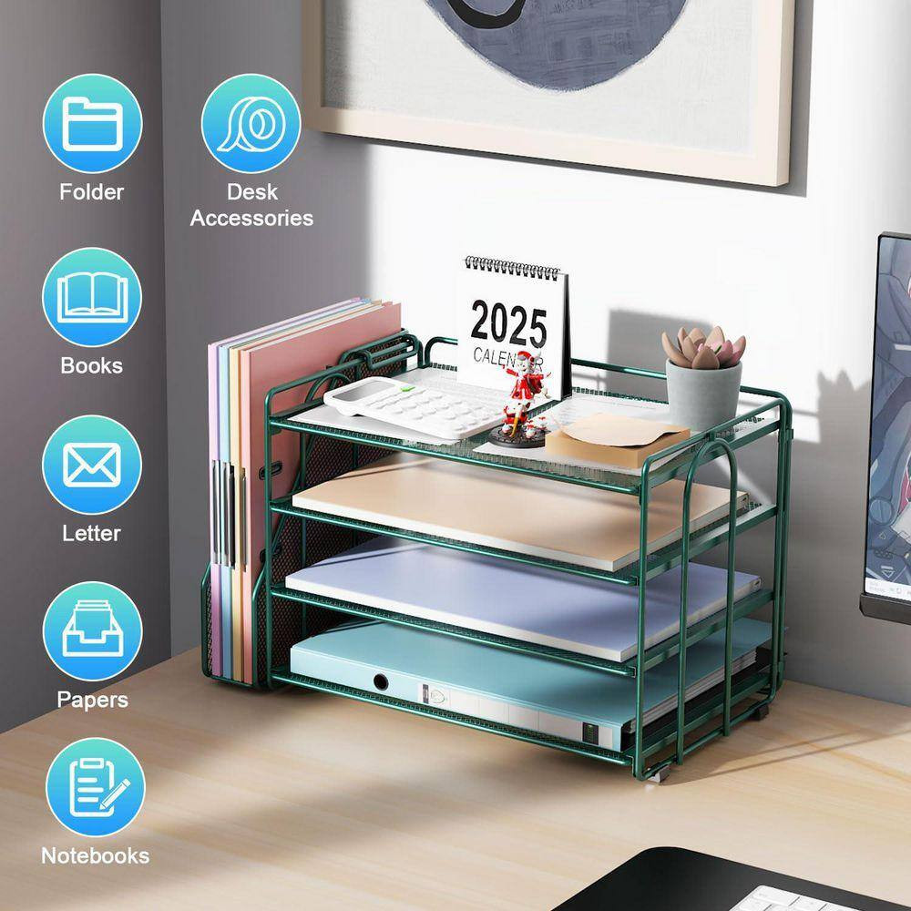 Green 15.5 in X 9.2 in 4-Tier Paper Organizer with Magazine Holder