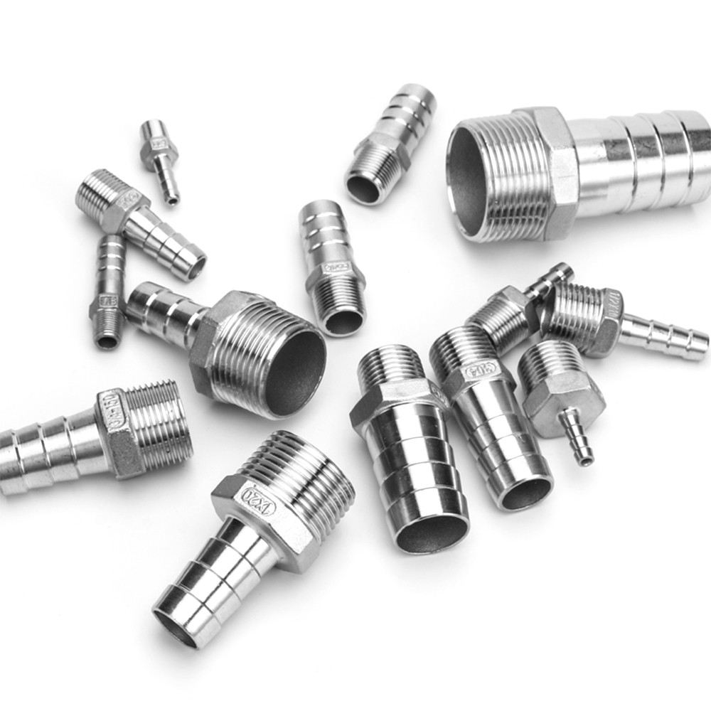 6-50mm Hose Barb Adapter x 1/8″-2″ Male Threads Stainless Steel Hose Nipple
