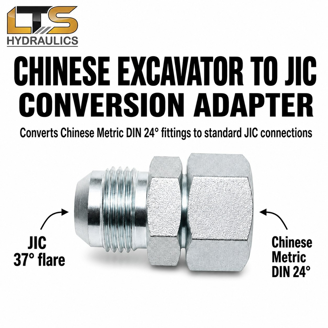 5/8″ Male JIC x 26mm DIN Swivel Chinese Excavator Conversion to JIC 9197-10-26