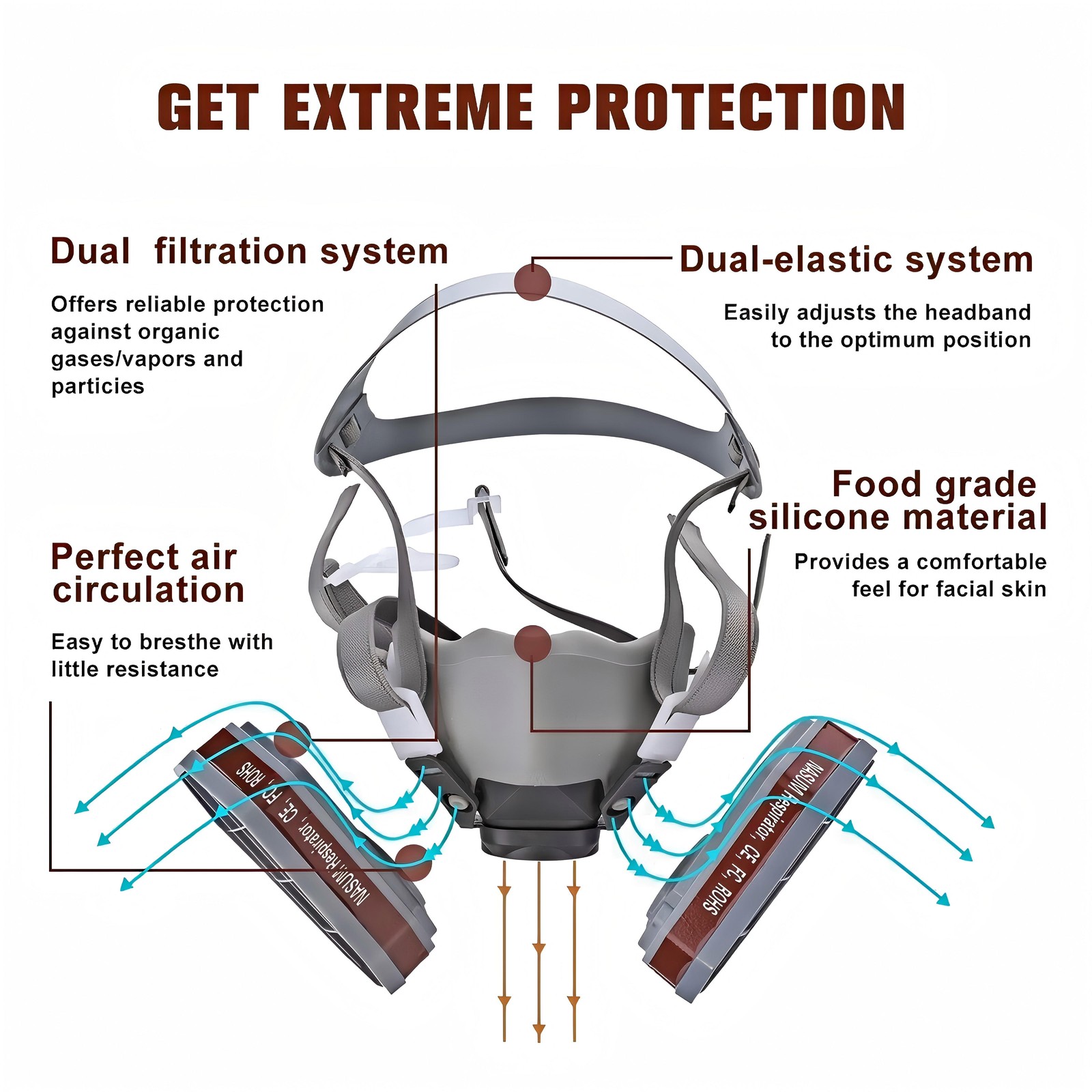 PRO 6200 Half Face Gas Mask Cover Painting Spraying Respirator Work Facepiece
