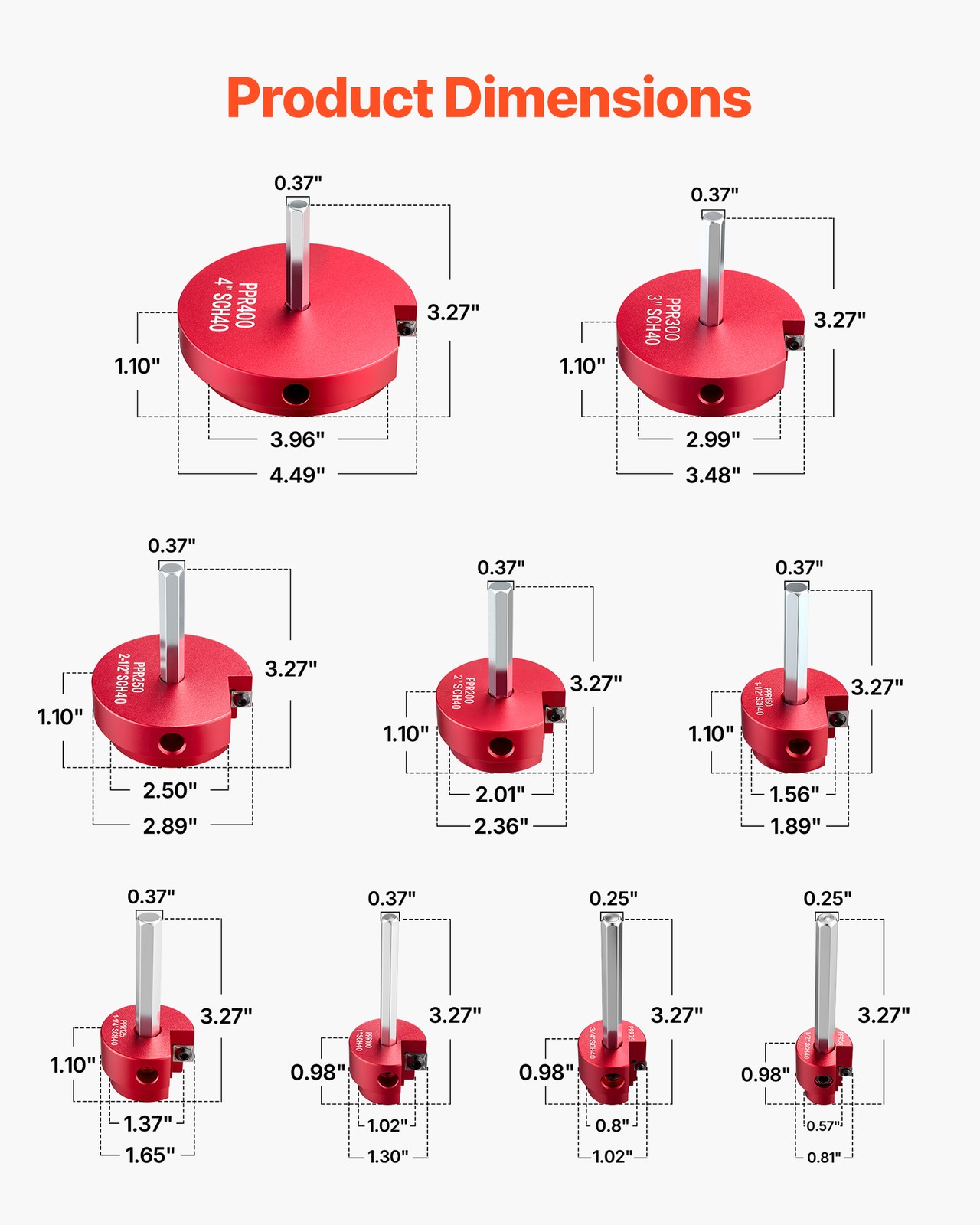 VEVOR PVC Pipe Reamer Kit PVC Fitting Socket Saver 9-Piece for SCH40 ABS Pipes