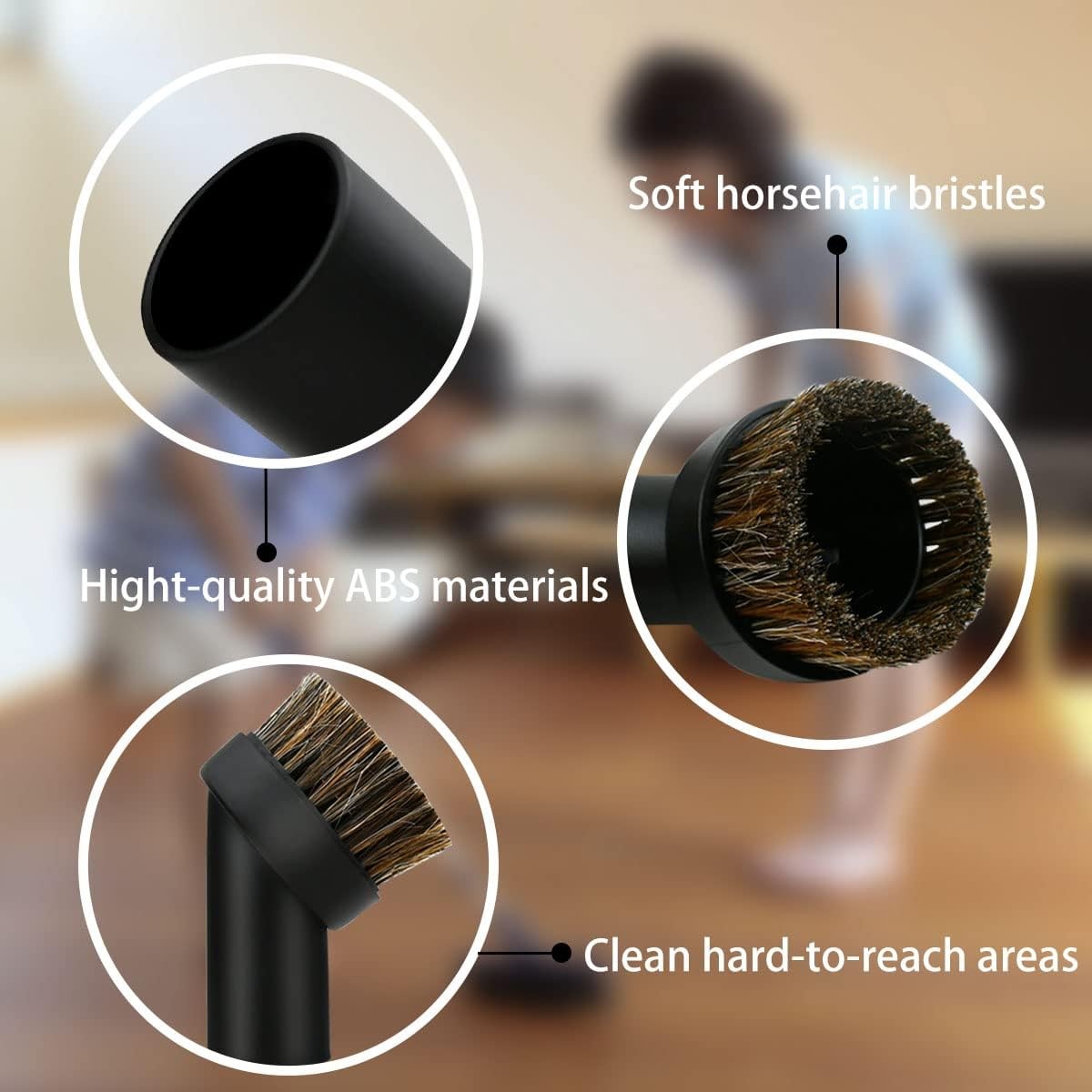 2x Vacuum Dust Brush Attachment 25mm Horse Hair Round Tool For 1.25in 32mm Hose