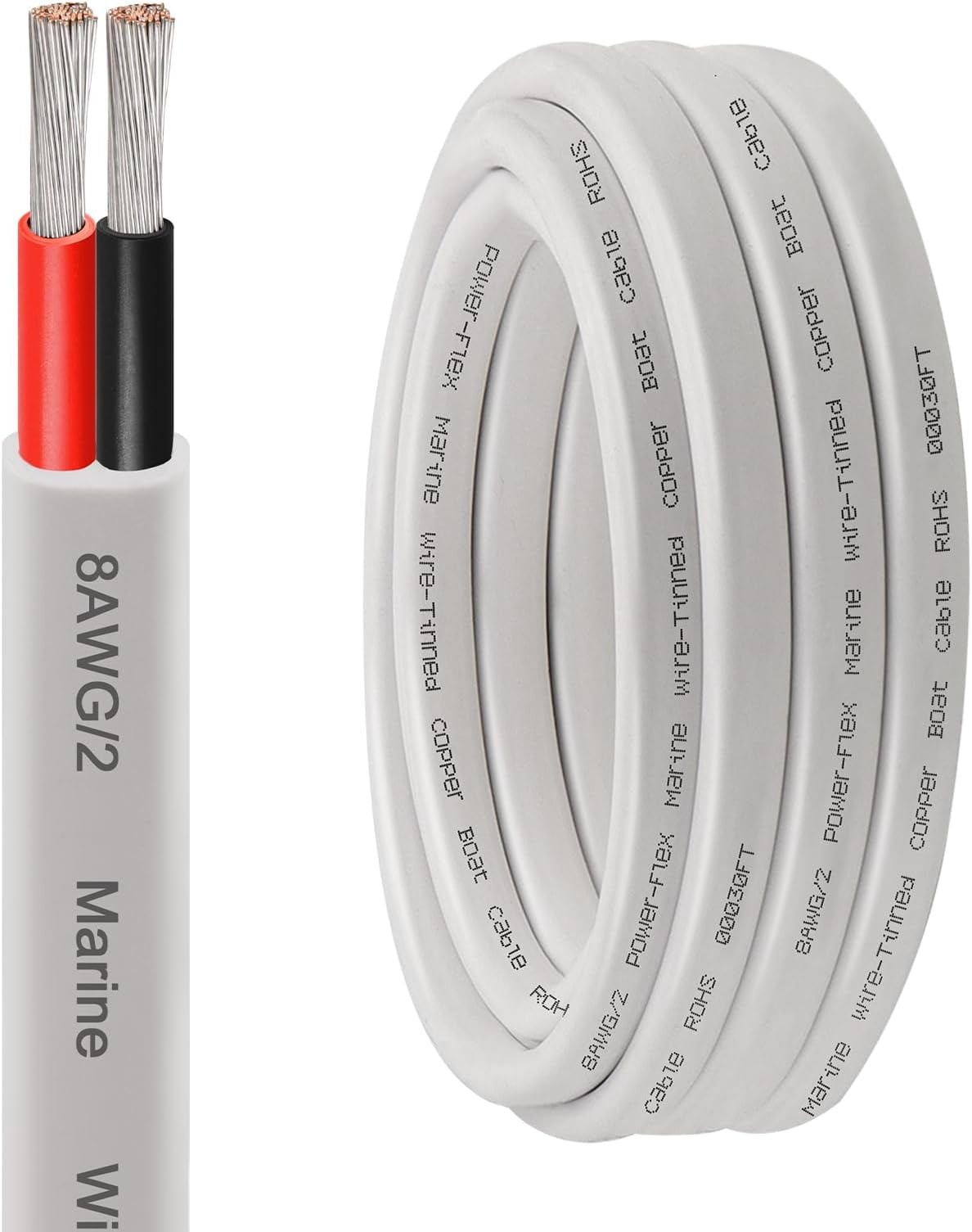 XRDS -RF 8 AWG Marine Wire 15FT, 2-Conductor (Red & Black) Duplex Marine Grad…