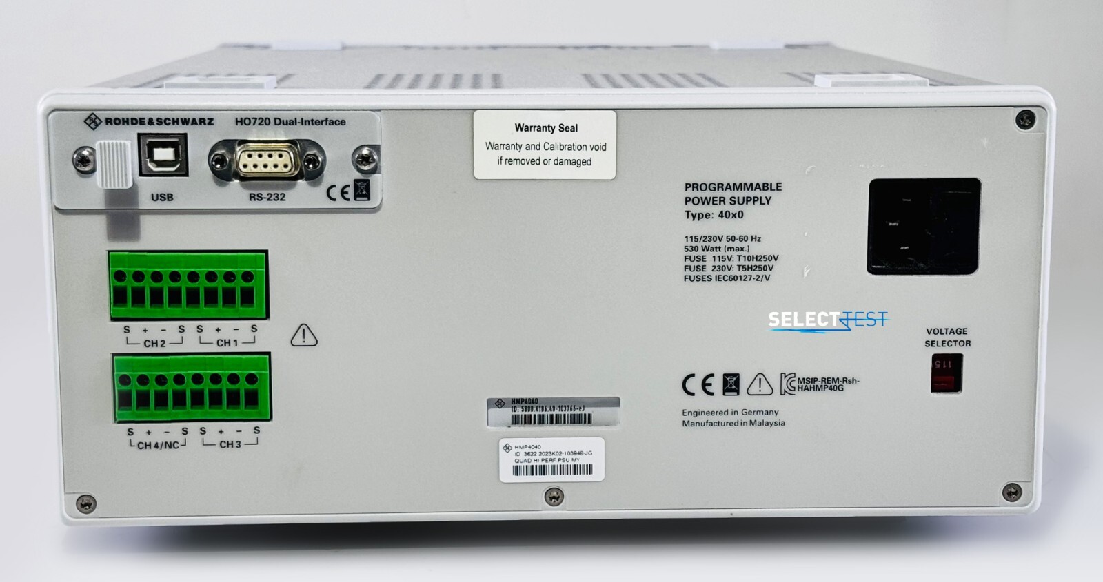 ROHDE & SCHWARZ HMP4040 QUAD OUTPUT POWER SUPPLY W/RS232-USB INTERFACE (REF.: R)