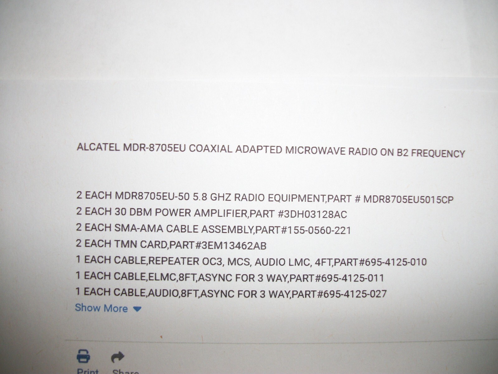 LOT OF 2 NEW ALCATEL LUCENT MDR-8000 MDR -8705EU-50 COAXIAL MICROWAVE RADIO