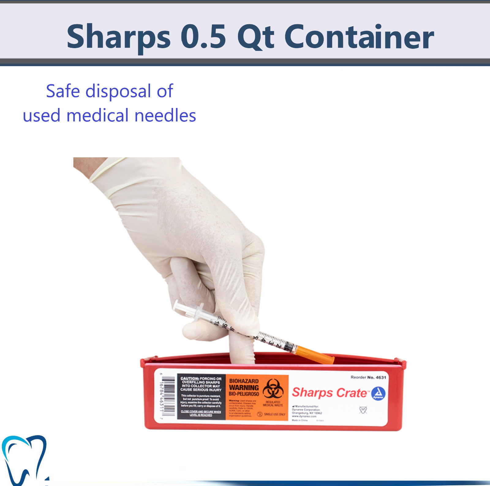Dynarex Sharps Container 0.5Qt Horizontal Entry Sharps Crate, Travel, Home 5/Pk