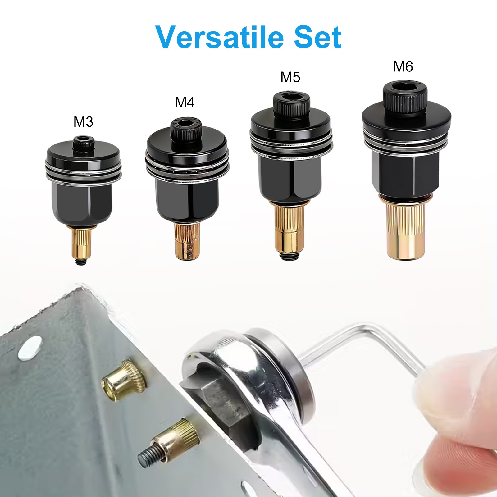 44pcs Manual Rivet Nut Tool Kit M3-M6 Carbon Steel Nutsert Riveting Adapter Set