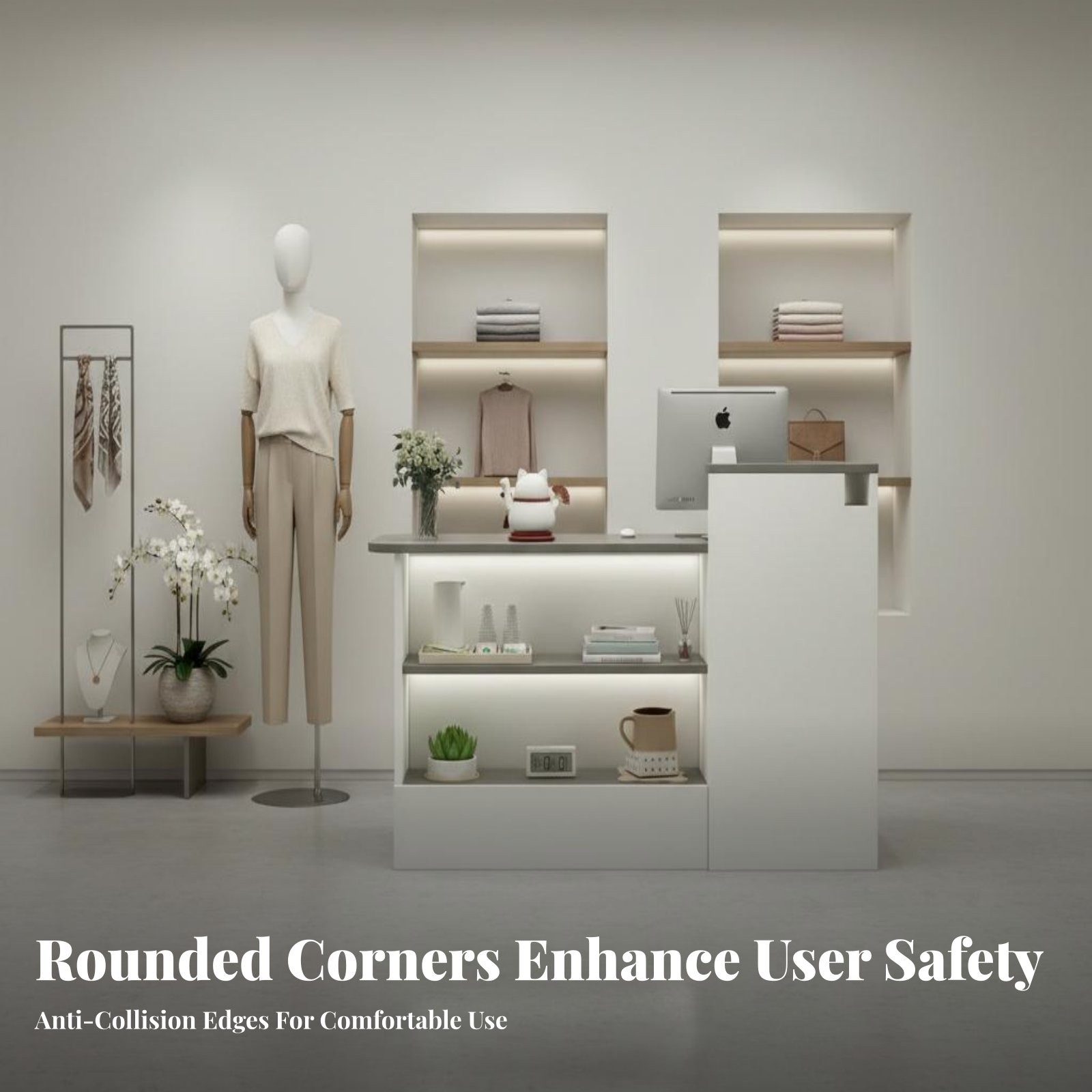 1 Piece Curved Reception Counter Modern Front Desk Retail Checkout Compact