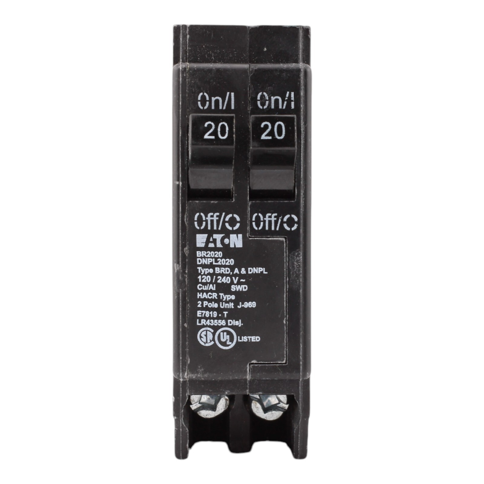 NEW Eaton BR2020 20 Amp Double Pole 240V Plug-In Standard Trip Circuit Breaker