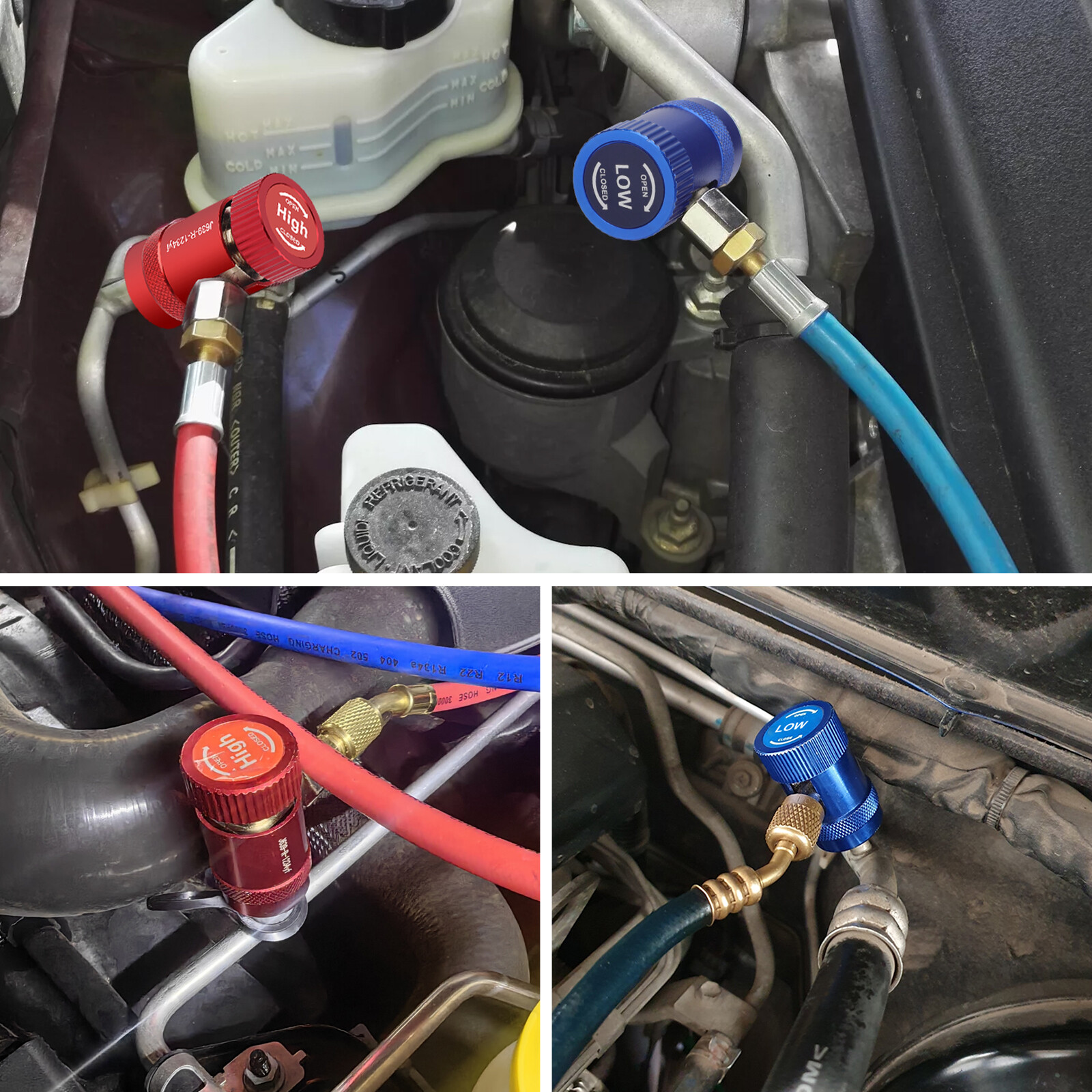 R1234YF Quick Coupler Adapter & 1/4″ Flare Fitting, Adjustable HP & LP Connector