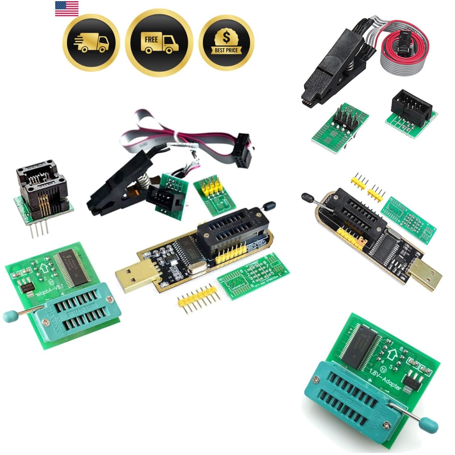 EEPROM BIOS USB Programmer CH341A + SOIC8 Clip + 1.8V Adapter + SOIC8 Adapter…