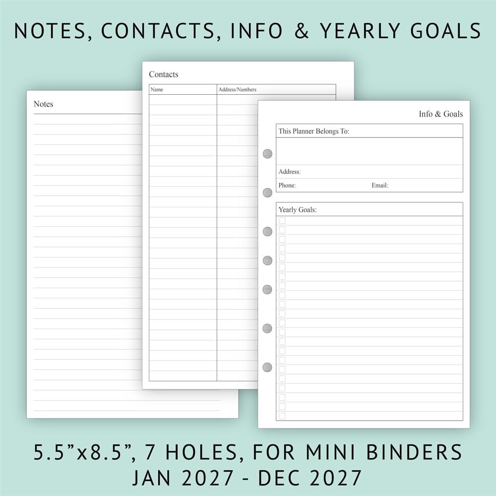2027 Weekly & Monthly Planner Refill, 5-1/2″ x 8-1/2″, Jan 2027 to Dec 2027, …