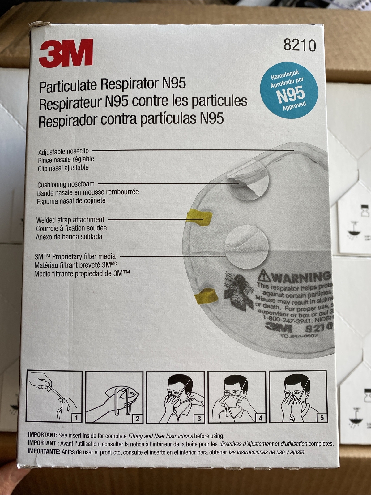 3M 8210 N95 Particulate Respirator Protection Masks Case of 8 Boxes 20/box