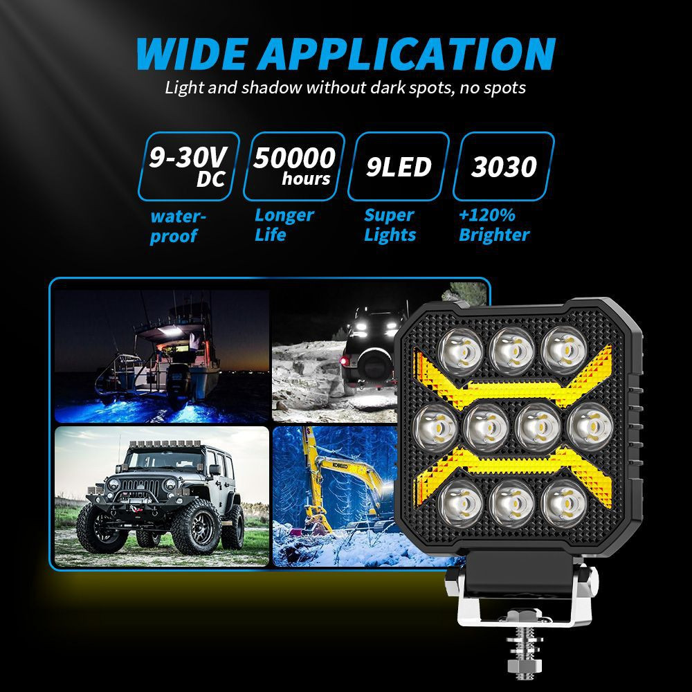 2X Square 4.3» in LED Work Light Headights Fit John Deere Kubota Kubota Tractor