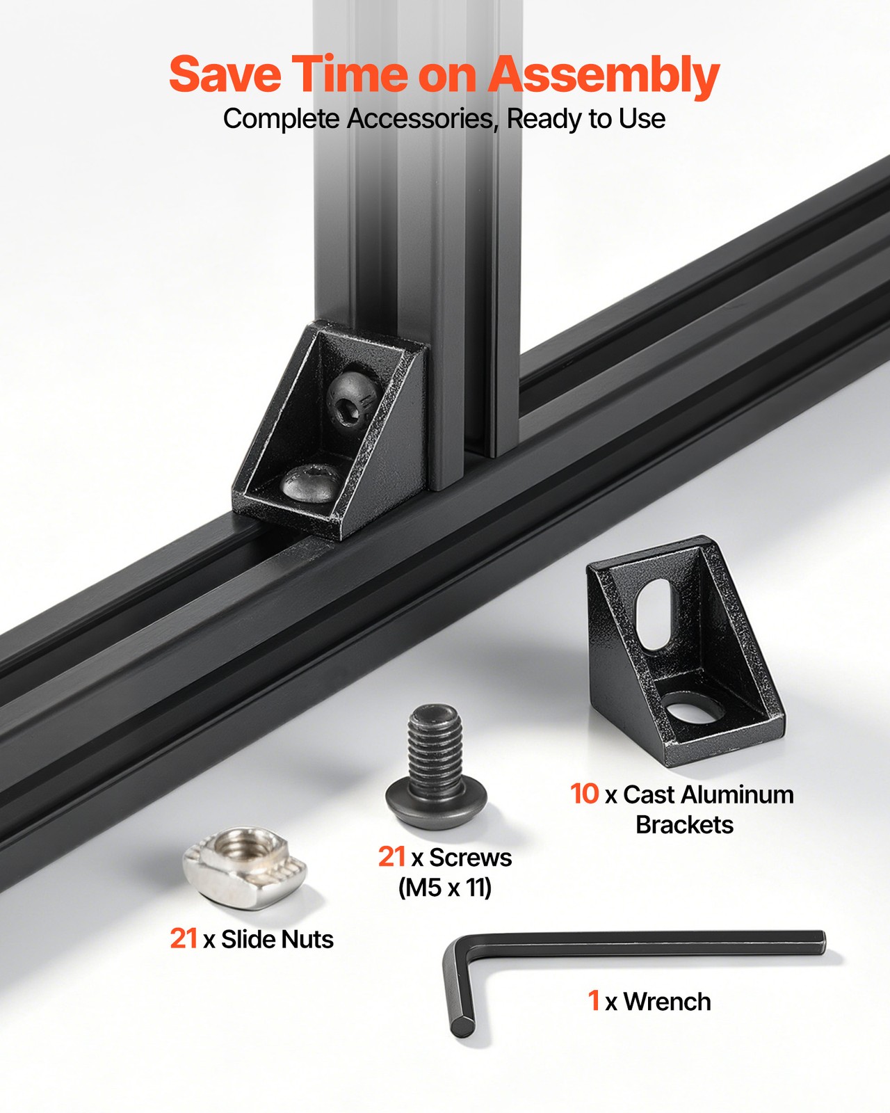 VEVOR 10PCS 2020 Aluminum Extrusion 48″ 1220 mm T Slot Linear Rail Black