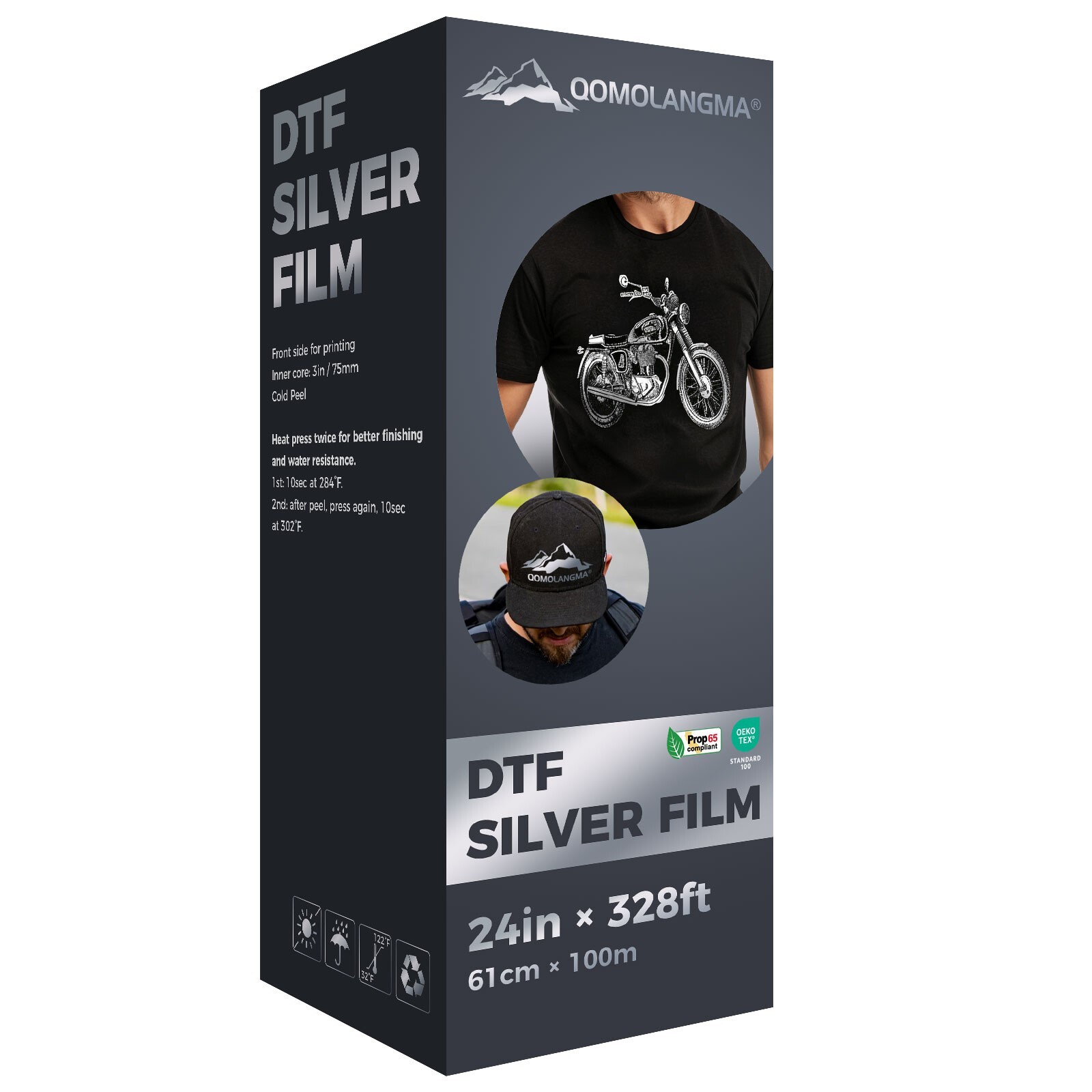 US Stock QOMOLANGMA 24inx328ft Silver DTF Transfer Foil Film Cold Peel for Cloth
