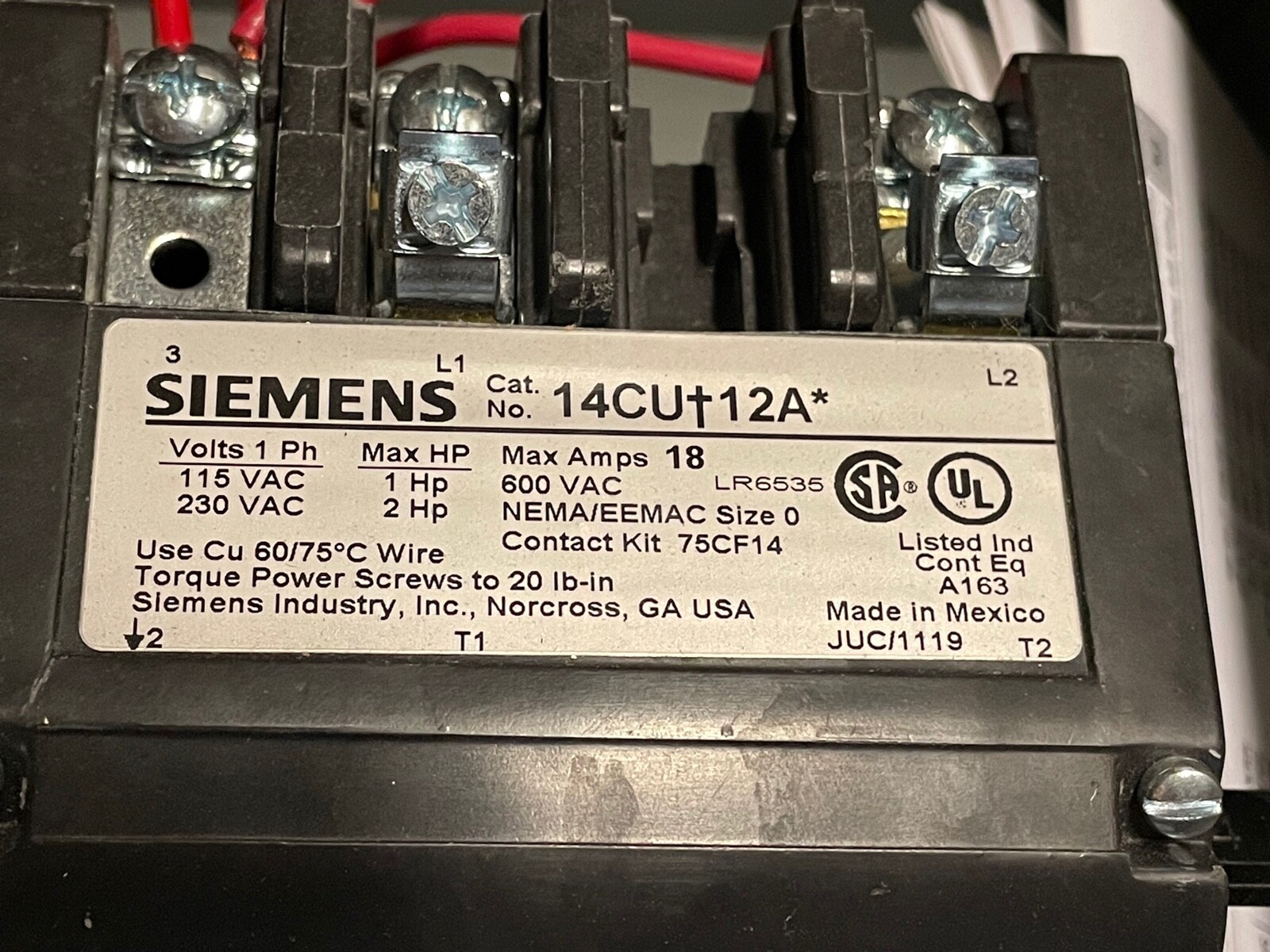 Siemens 14CUB120F Starter Size 0 14CU†12A*