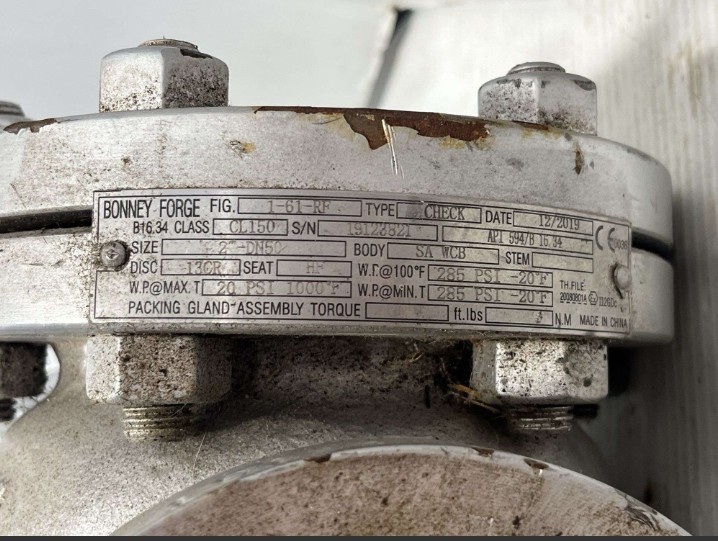Bonney Forge 2 – 150 . 1-61-RF Swing Check Valve 1-61-RF . 2 – DN50