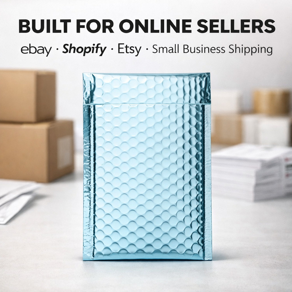 Metallic Ice Blue Bubble Mailers Self Seal Padded Shipping Envelopes