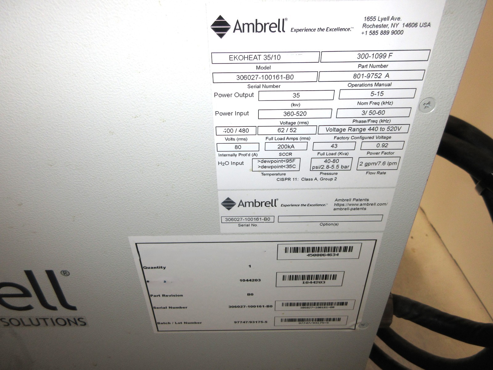 Ambrell EKOHEAT 35/10 Induction Heater with 301-0317-4-6.30/10.0 E Workhead