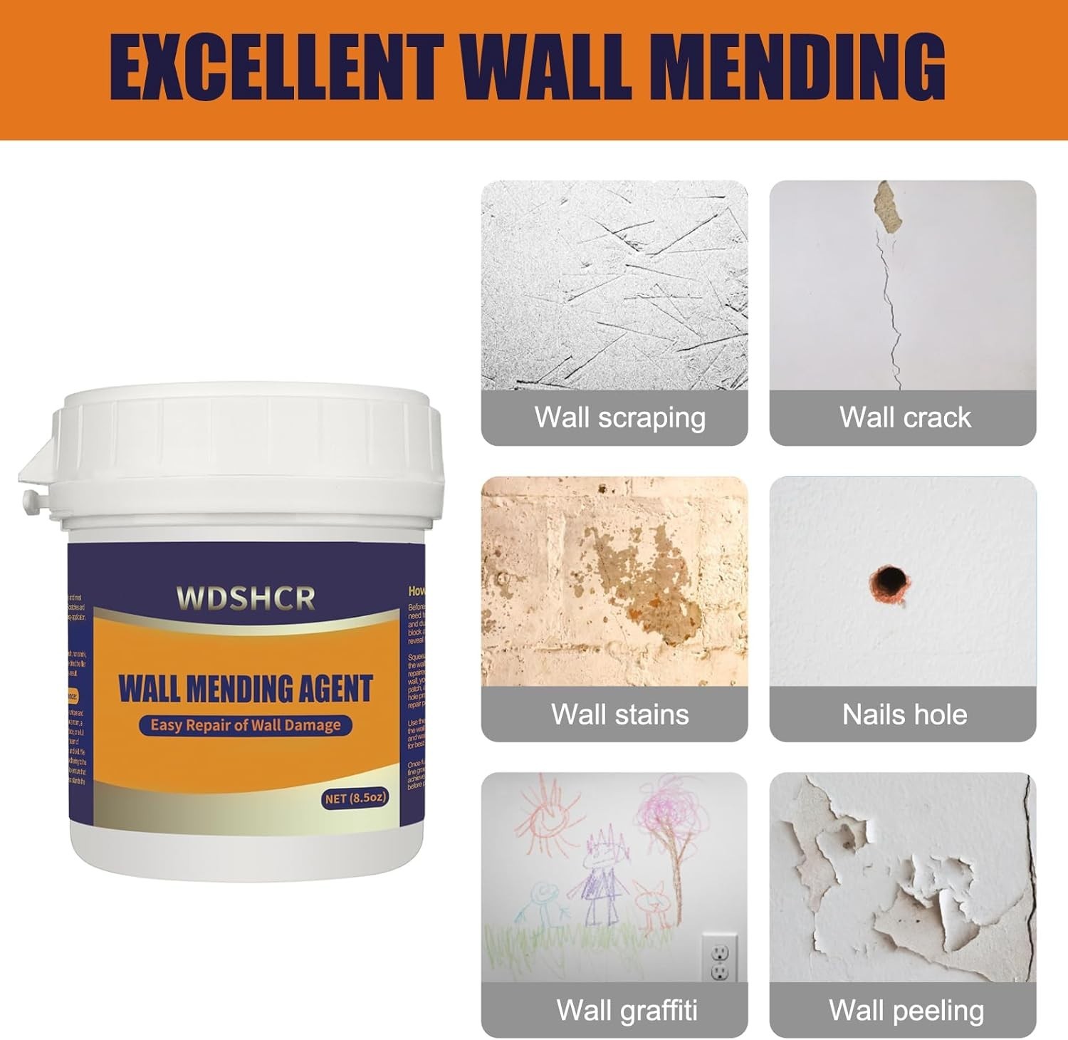 Complete Wall Surface Repair Kit: Fast-Drying White Putty & Adhesive Patches