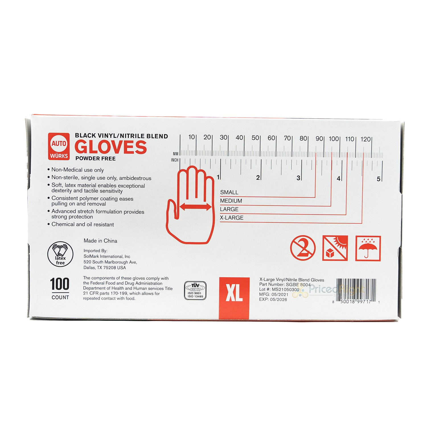 Black Nitrile Disposable Powder & Latex Free Industrial Gloves XL, Box of 100