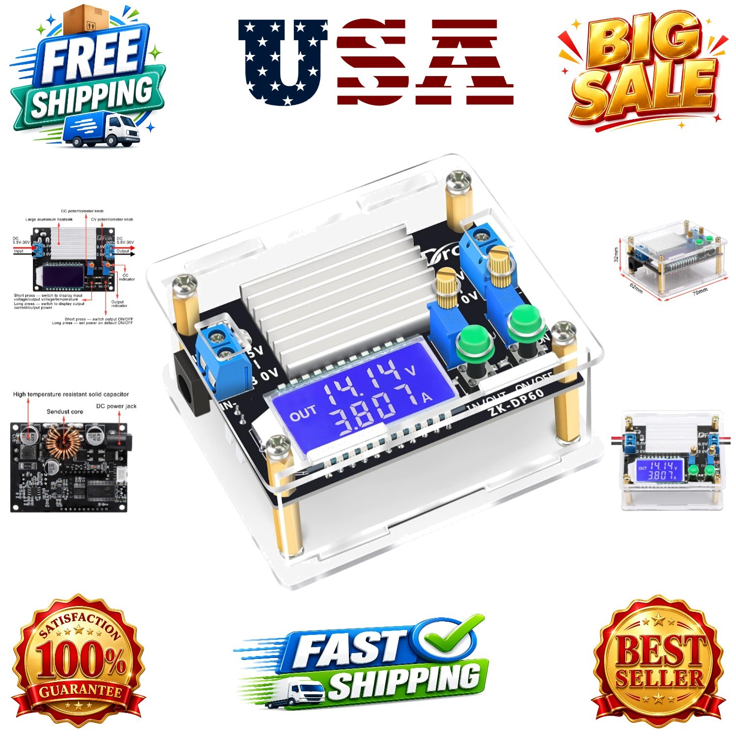 Boost Buck Converter, DC 5.5-30V to 0.5-30V 5V 12V 24V Output Adjustable Powe…