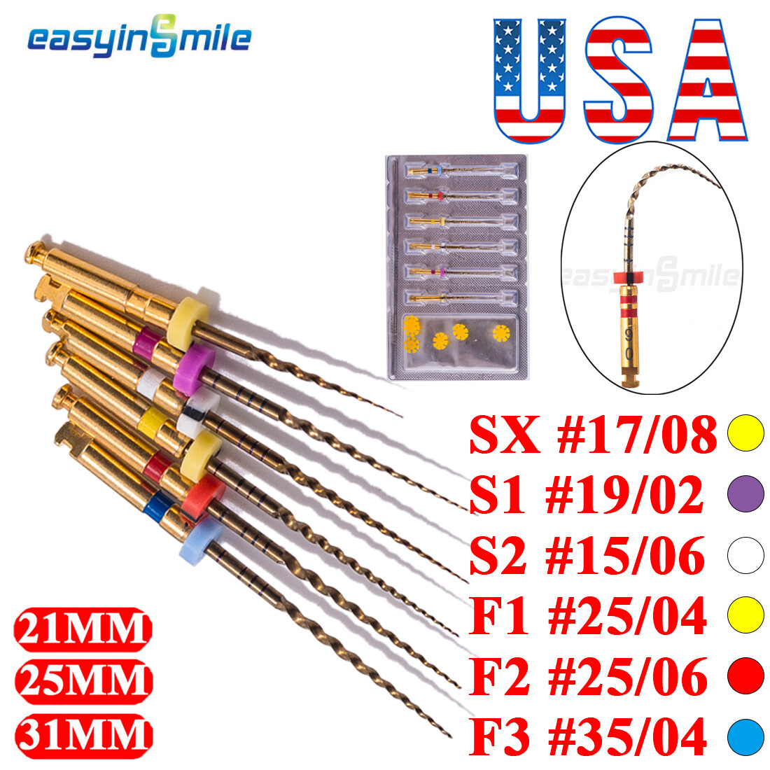 Endodontic Dental Endo Niti Files SX-F3 X-Pro Gold Taper Rotary Files 21/25/31MM