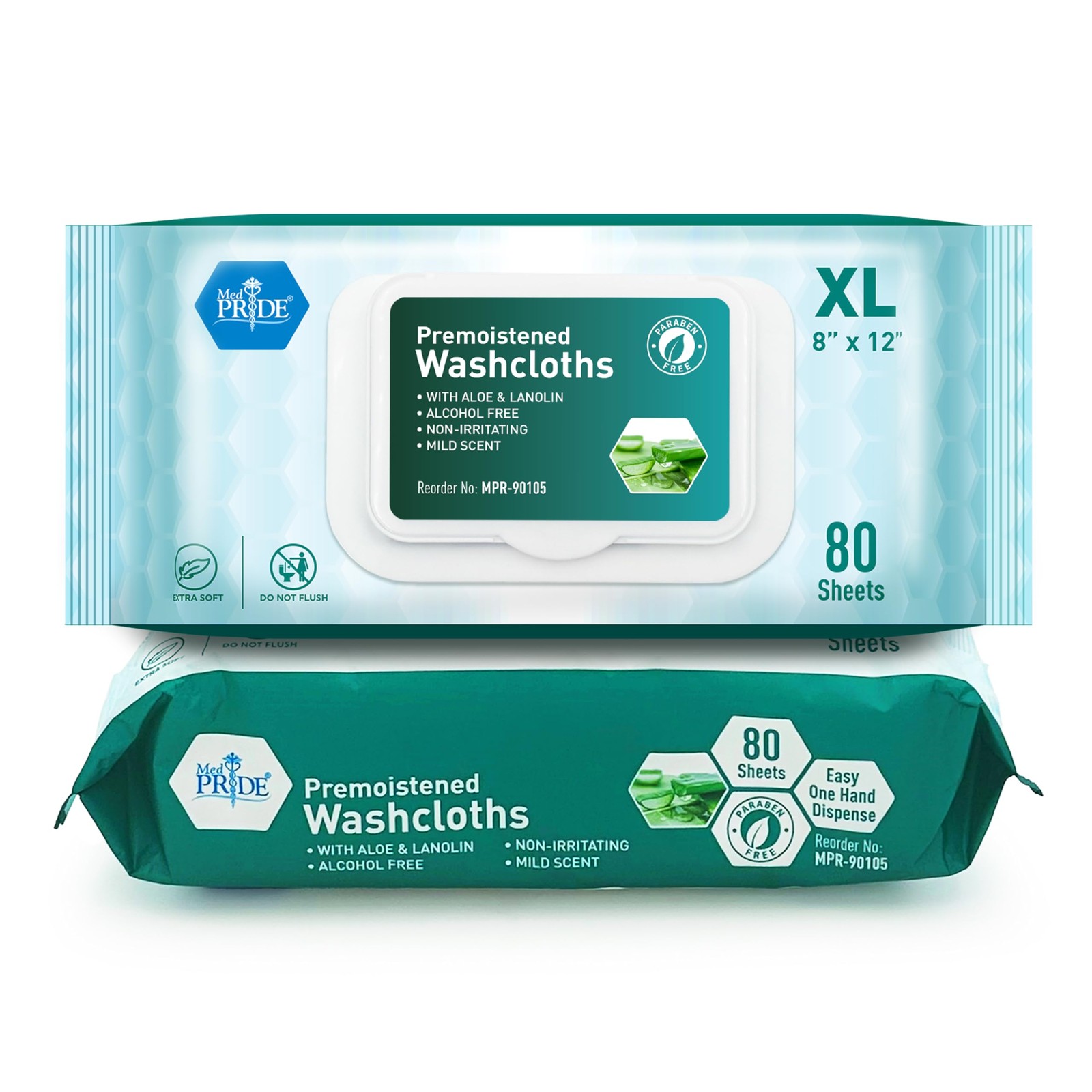 MED PRIDE Disposable XL Premoistened Washcloths 8” x 12” 80 Count (Pack of 1)