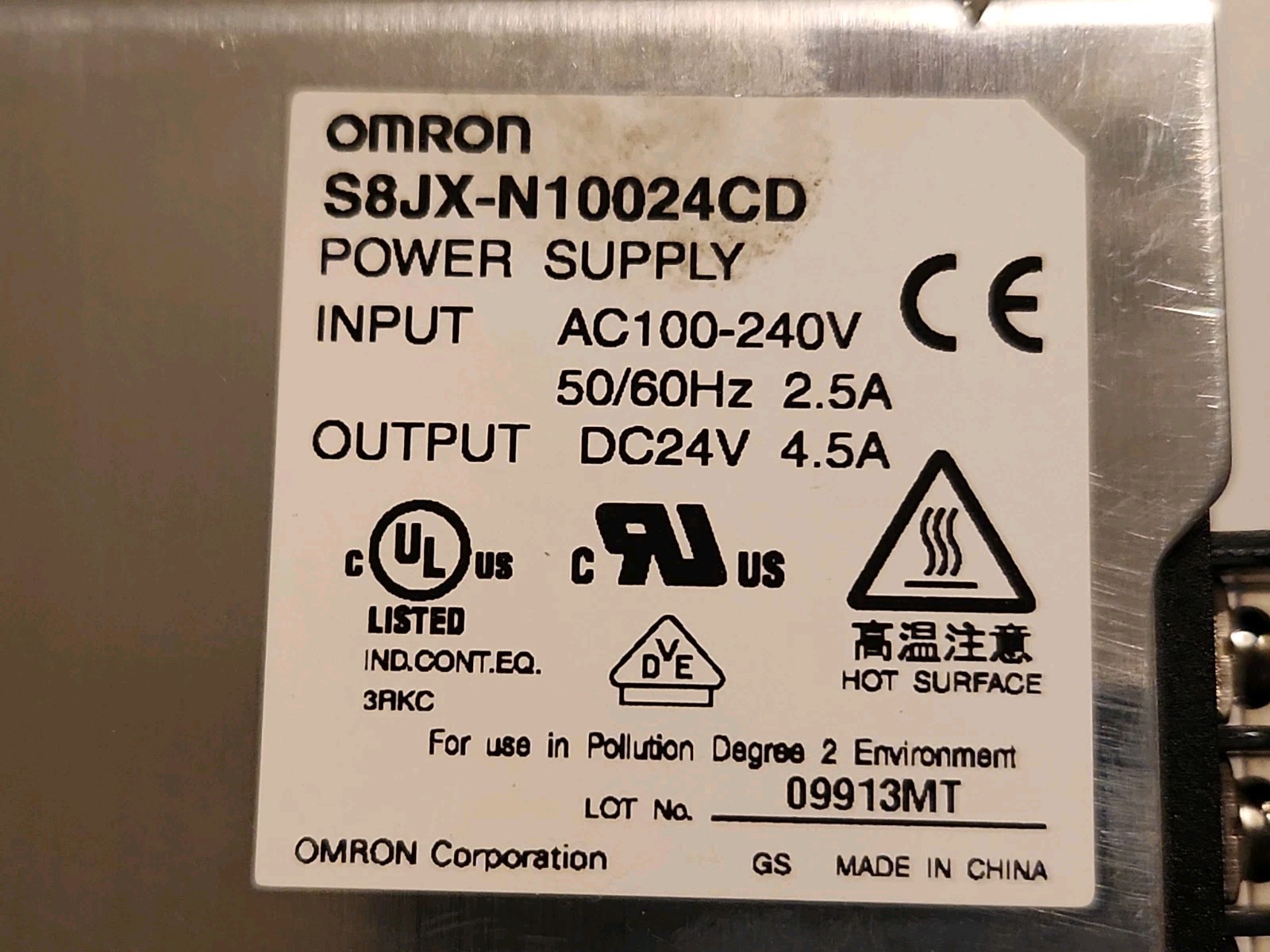 Omron S8JX-N10024CD Power Supply DC24V 4.5A AC100-240V 50/60Hz 2.5A Used